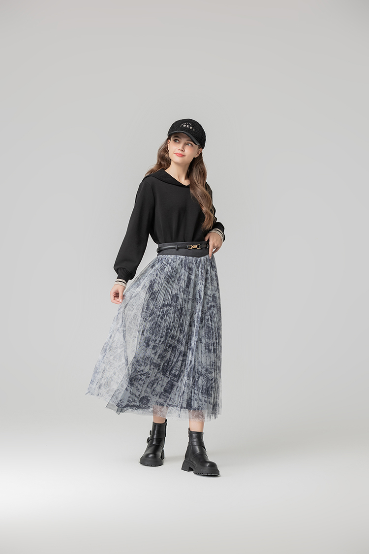 abito特殊印花細褶紗裙