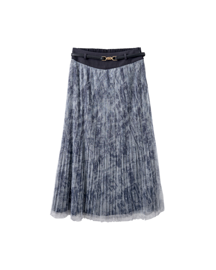 abito特殊印花細褶紗裙