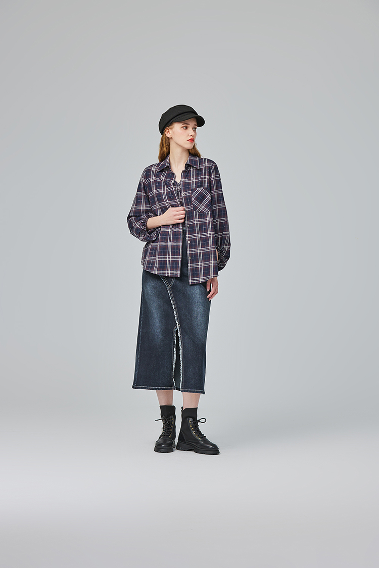 abito復古格紋兩件式襯衫