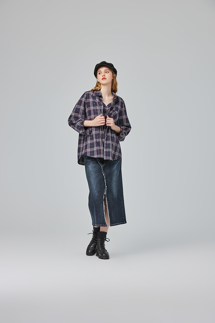 abito復古格紋兩件式襯衫