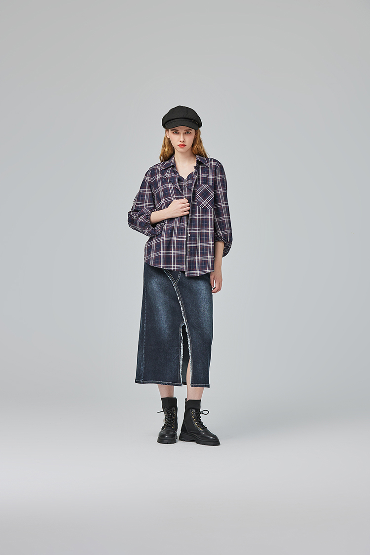 abito復古格紋兩件式襯衫