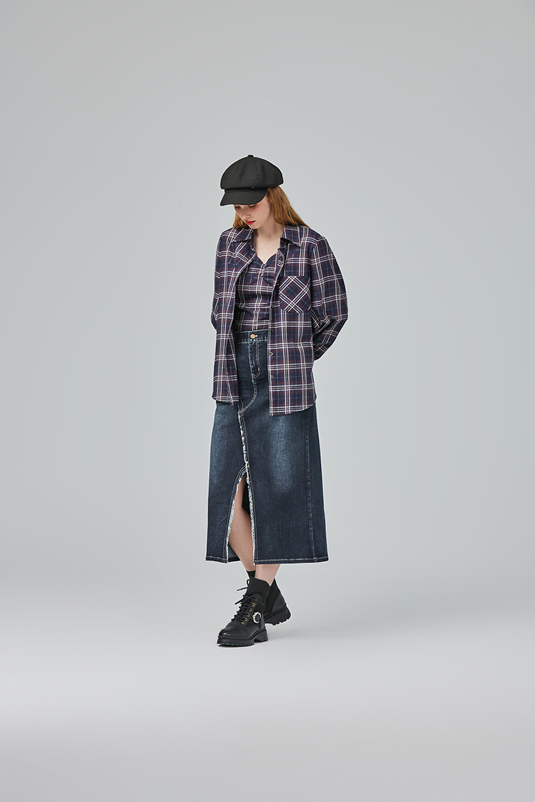 abito復古格紋兩件式襯衫