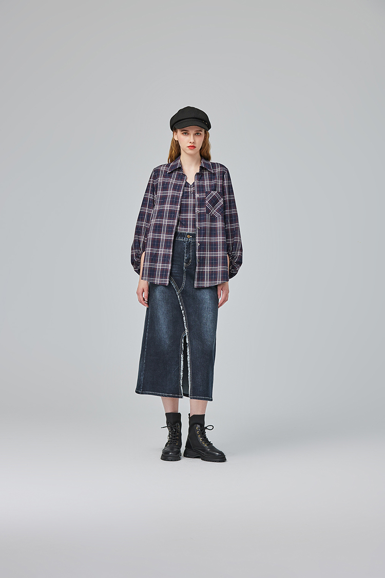 abito復古格紋兩件式襯衫