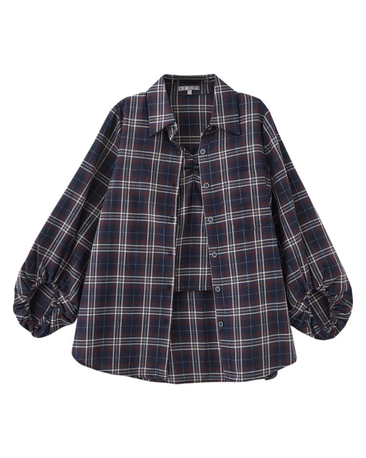 abito復古格紋兩件式襯衫