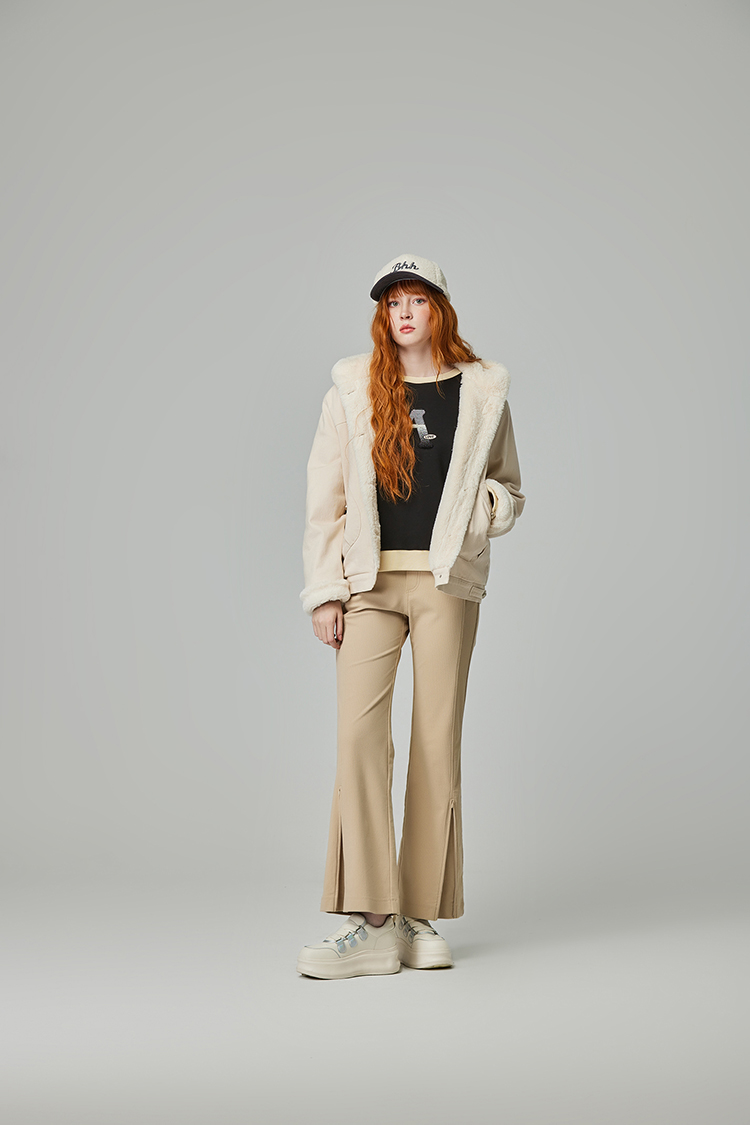 abito修身側開拉鍊微喇叭長褲