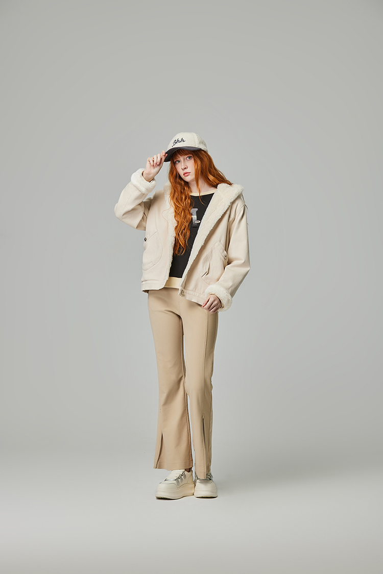 abito修身側開拉鍊微喇叭長褲