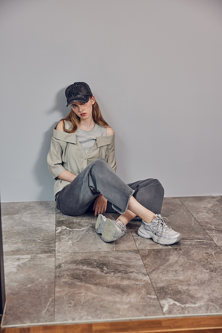 abito假兩件襯衫落肩上衣