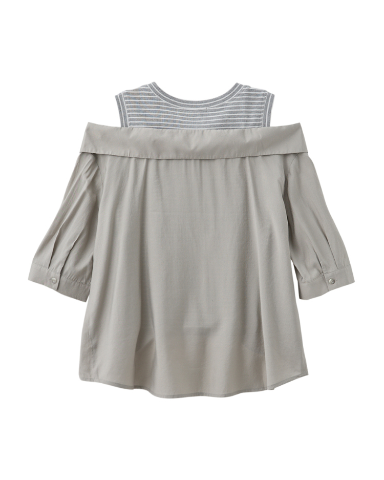 abito假兩件襯衫落肩上衣