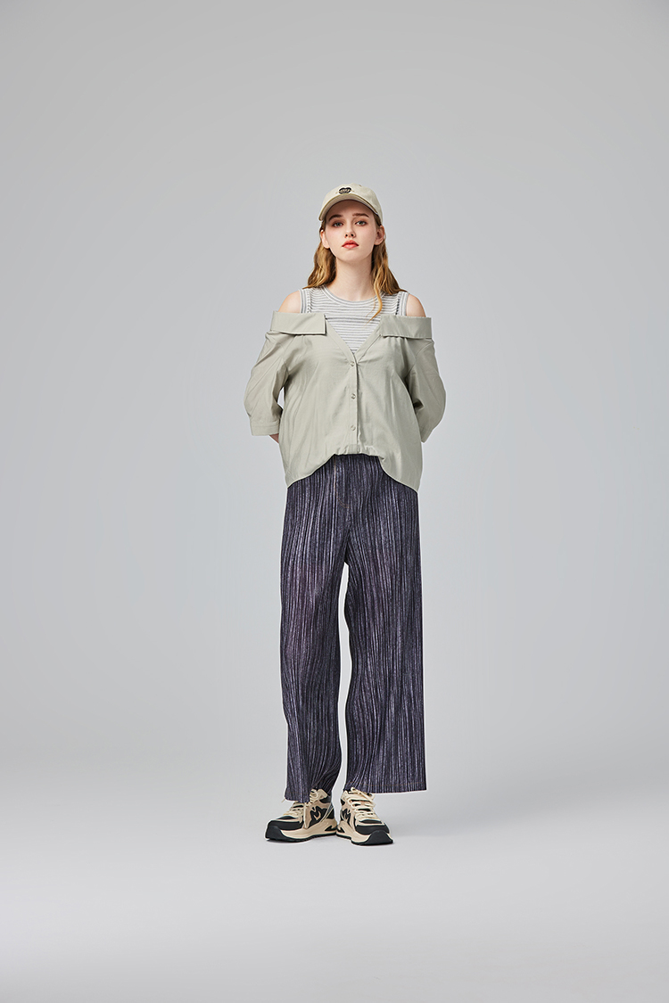 abito假兩件襯衫落肩上衣