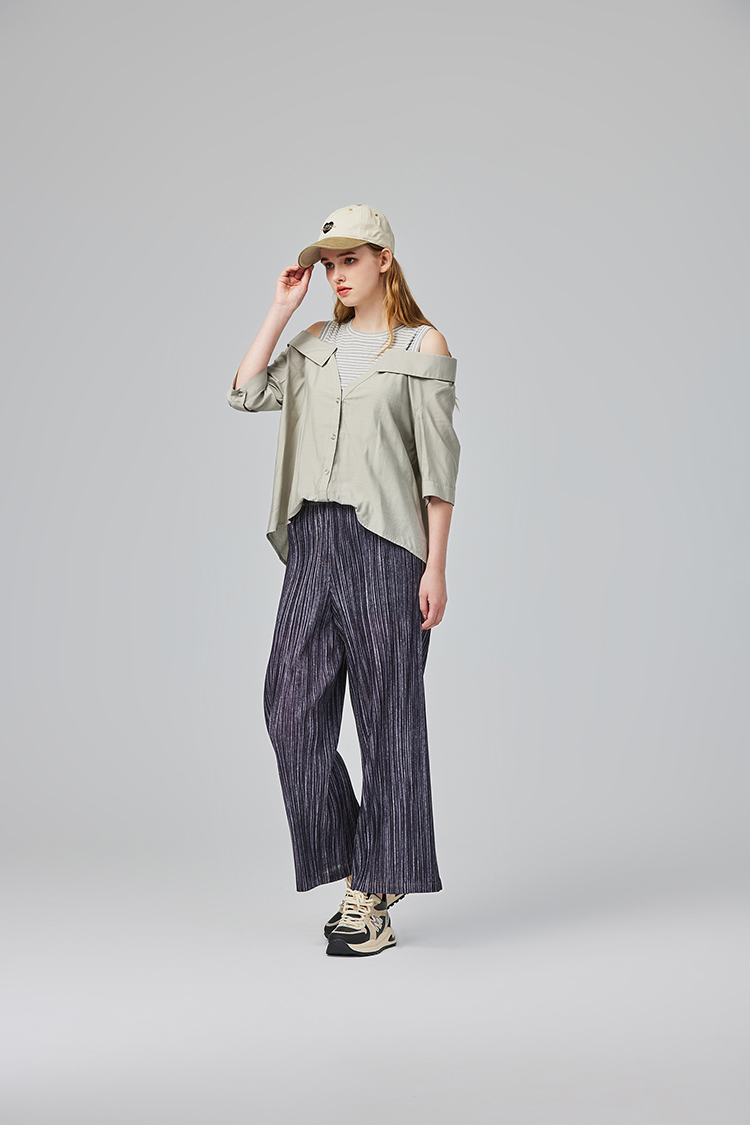 abito假兩件襯衫落肩上衣