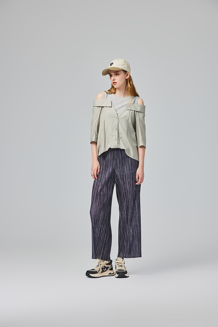 abito假兩件襯衫落肩上衣