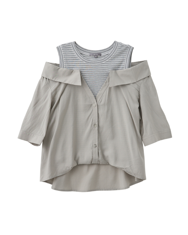 abito假兩件襯衫落肩上衣