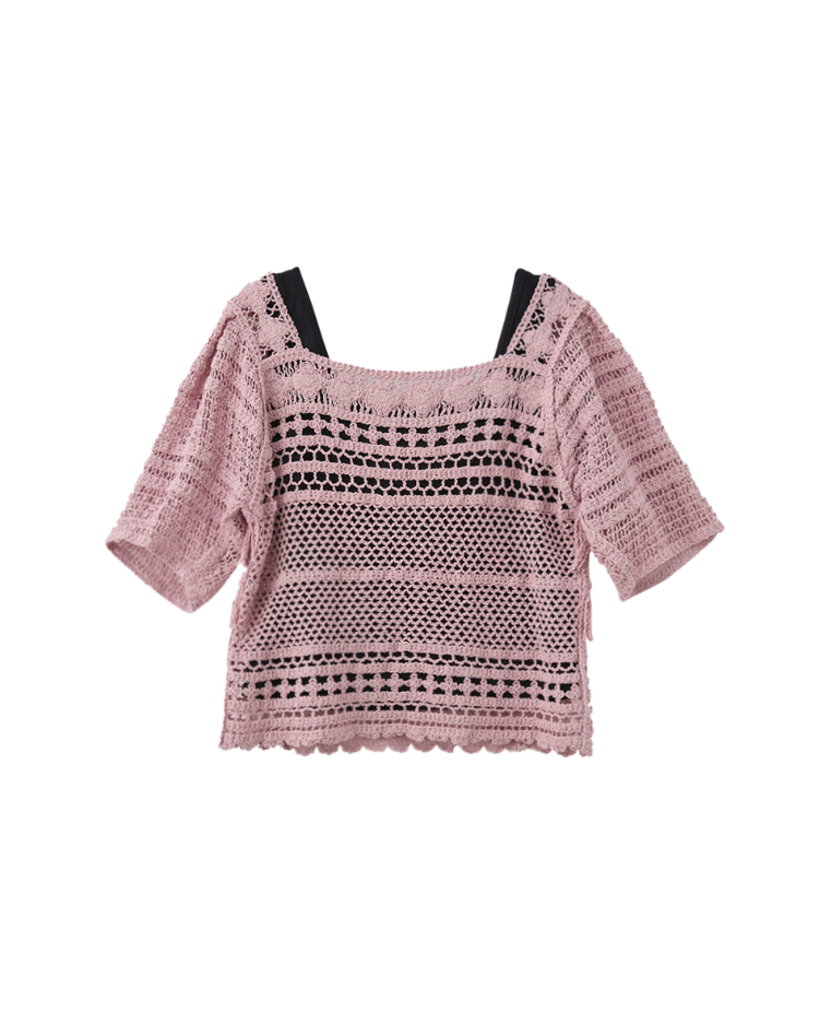 abito緹花蕾絲方領上衣