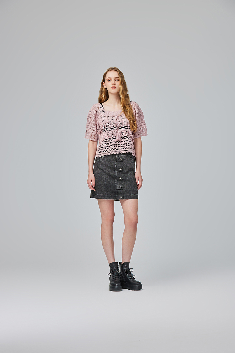 abito緹花蕾絲方領上衣