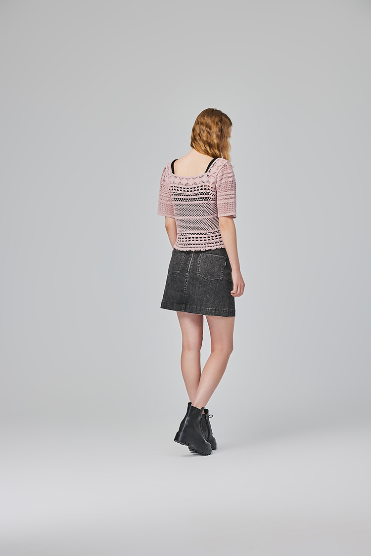 abito緹花蕾絲方領上衣