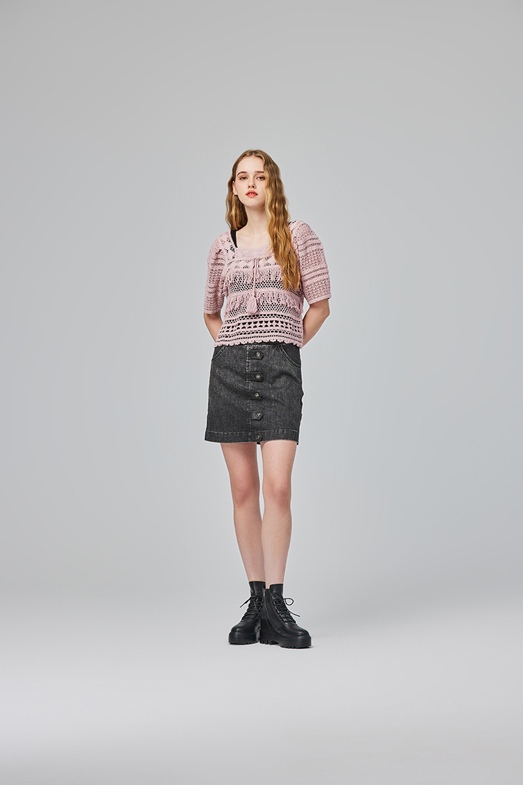 abito緹花蕾絲方領上衣