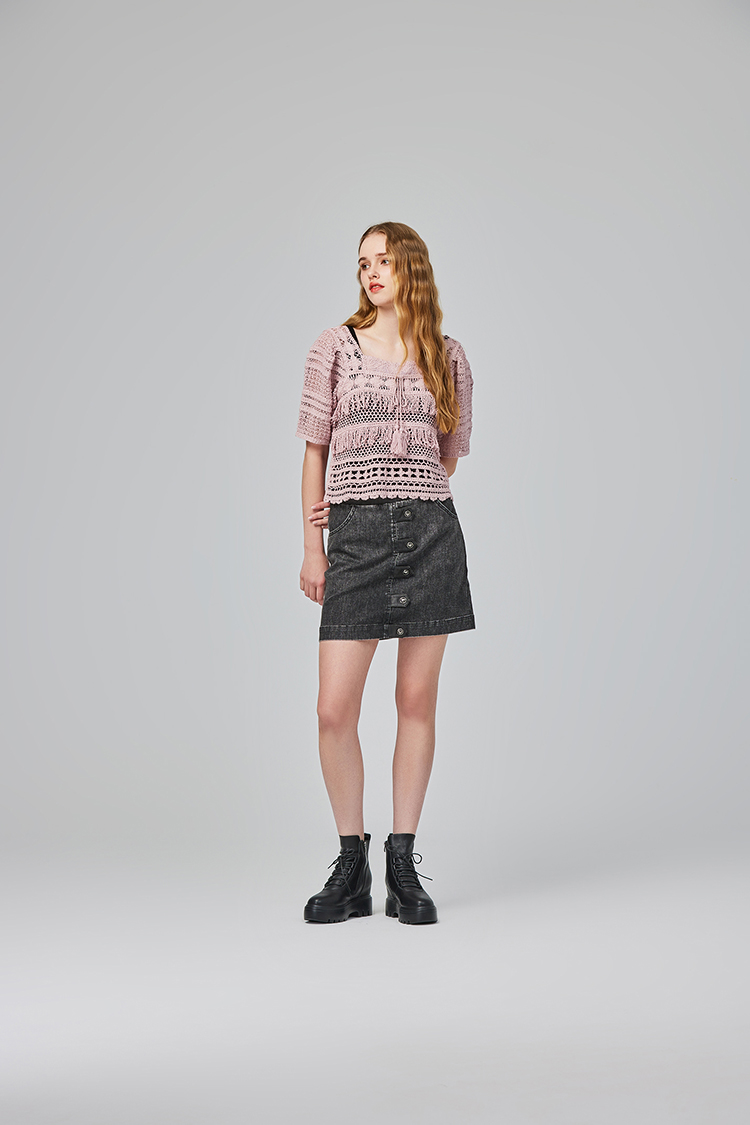 abito緹花蕾絲方領上衣