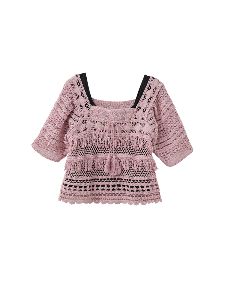 abito緹花蕾絲方領上衣