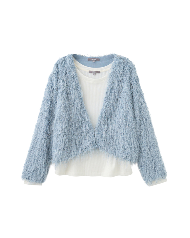 CHANG YU x abito兩件式蓬鬆短毛上衣