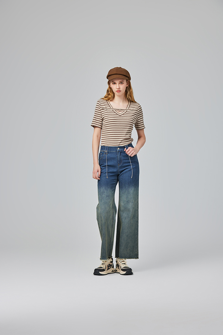 abito甜美條紋V領愛心上衣