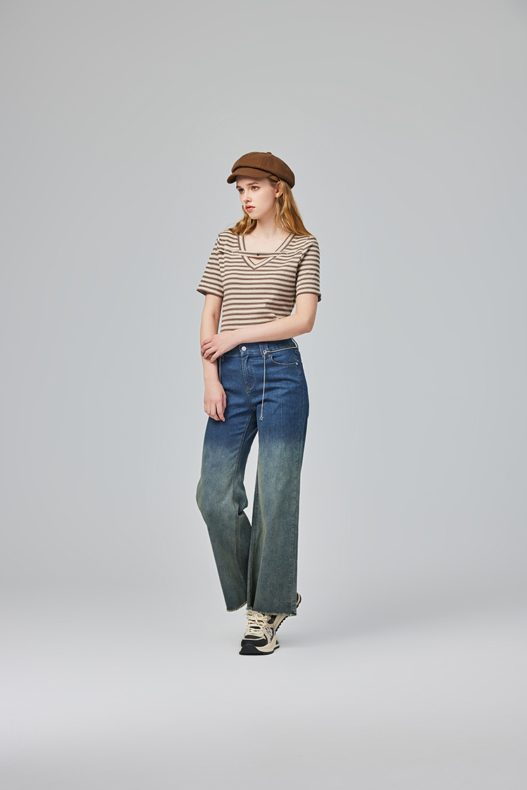 abito甜美條紋V領愛心上衣