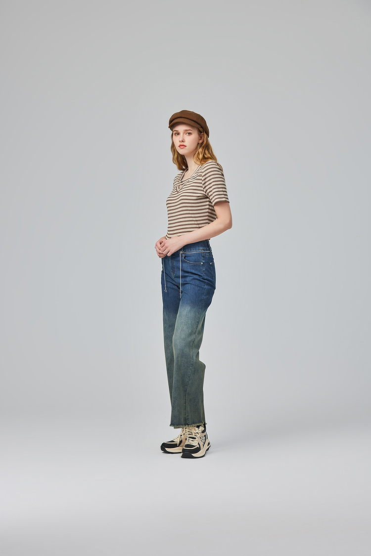 abito甜美條紋V領愛心上衣