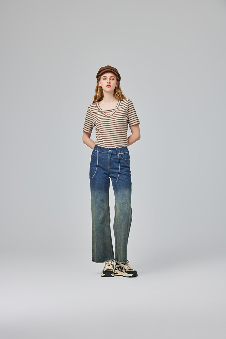 abito甜美條紋V領愛心上衣