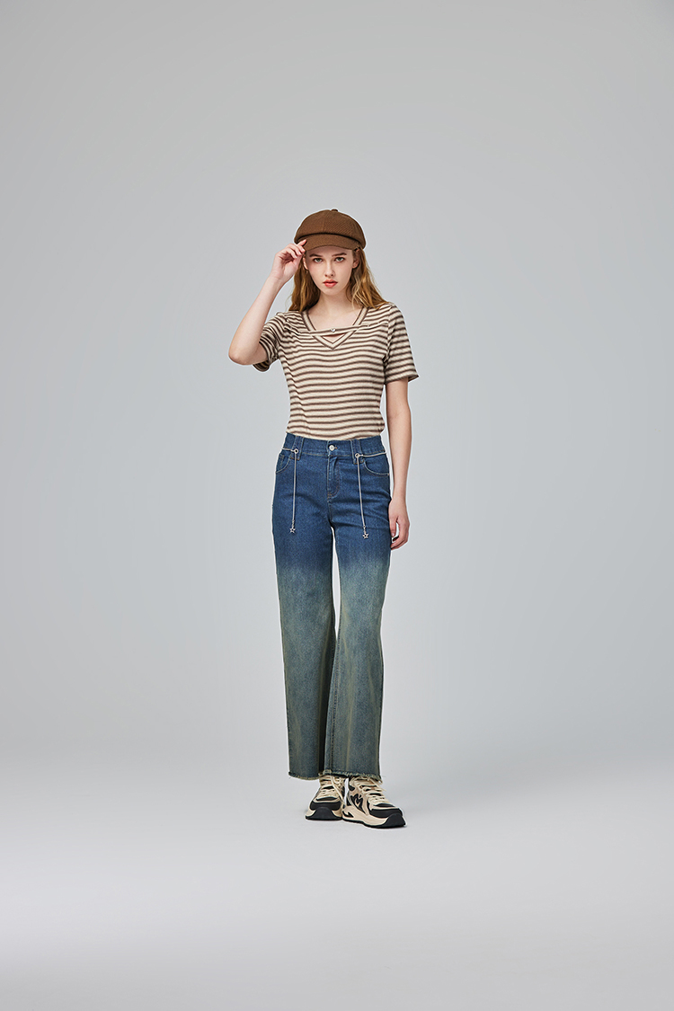 abito甜美條紋V領愛心上衣