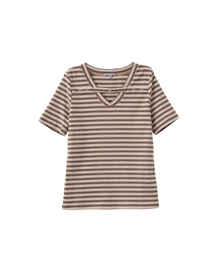 abito甜美條紋V領愛心上衣