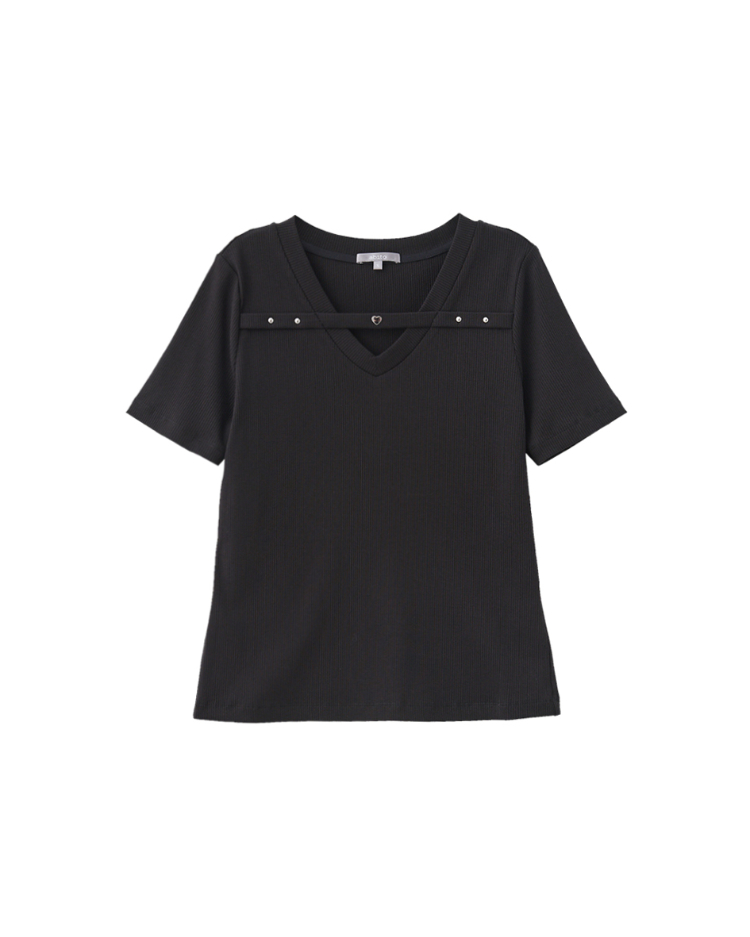 abito甜美條紋V領愛心上衣