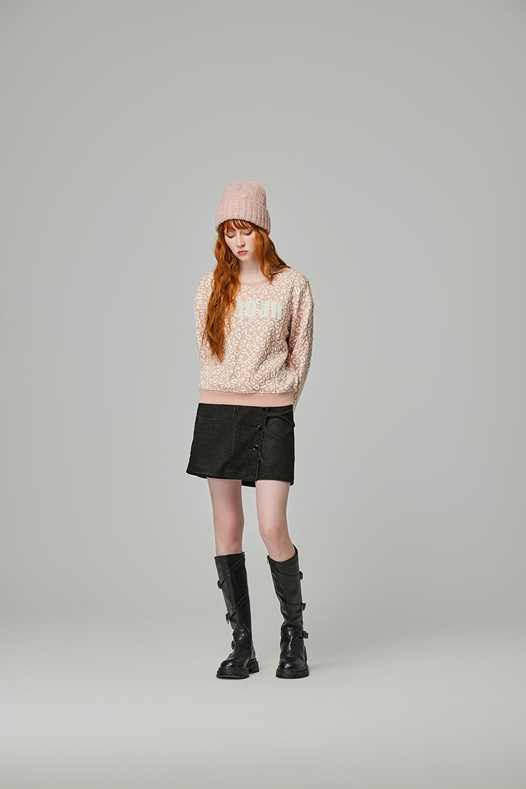 abito豹紋字母圓領上衣