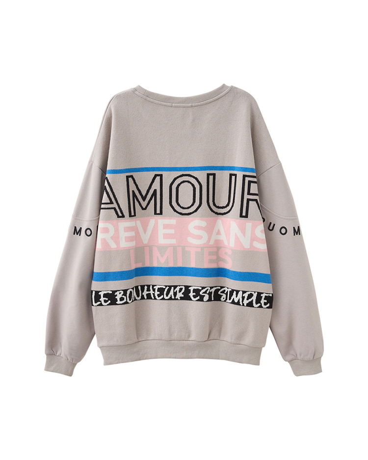 abito拼接針織文字大學T