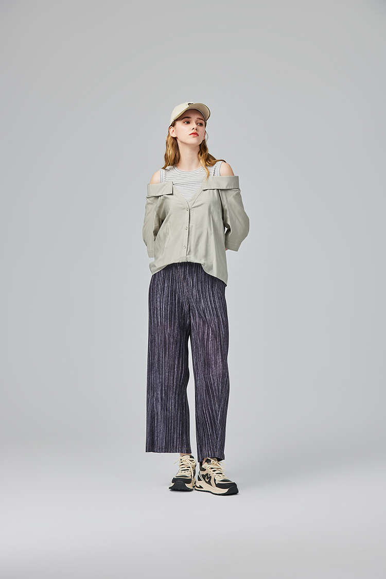 abito輕薄褶皺鬆緊腰寬褲