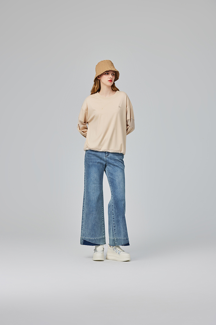 abito修長不收邊牛仔寬褲