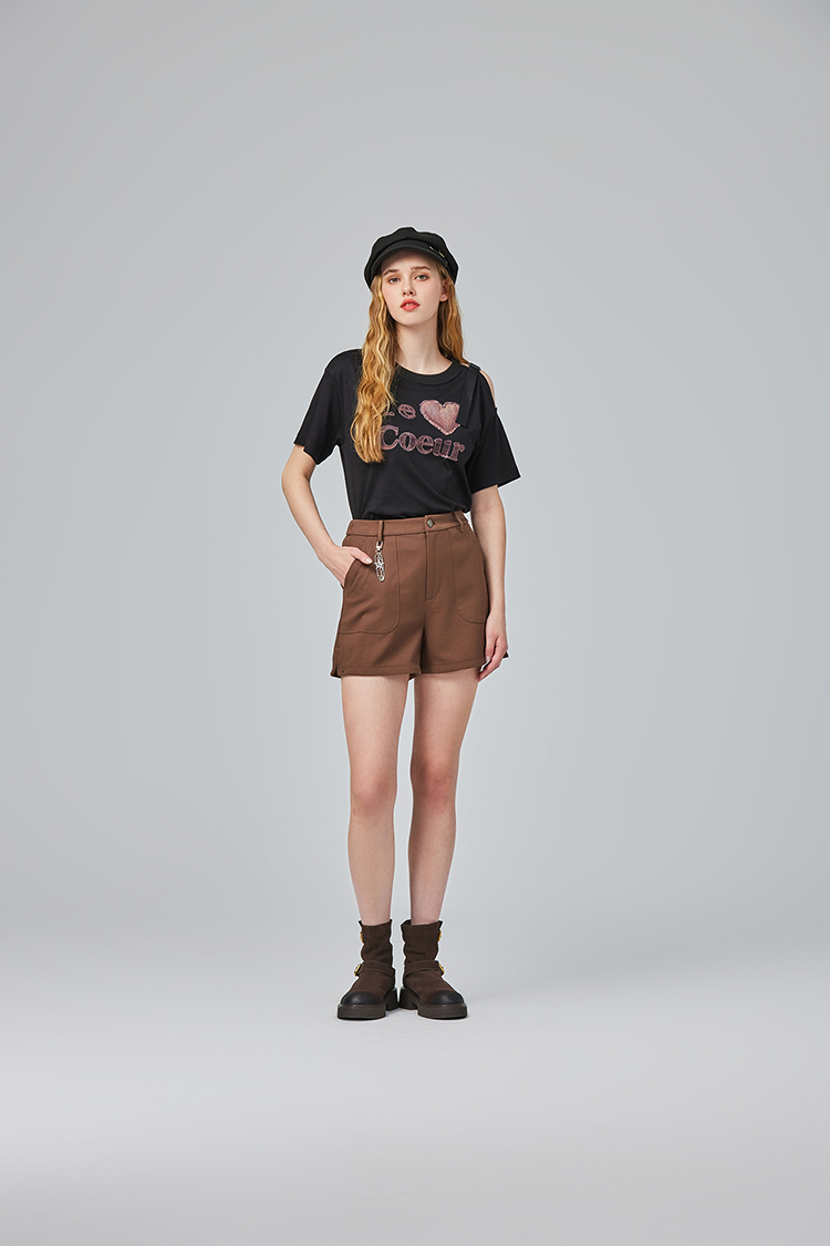 abito雙口袋五金釦飾坑條短褲