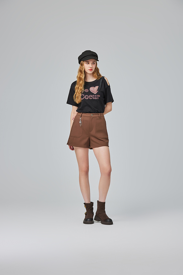 abito雙口袋五金釦飾坑條短褲