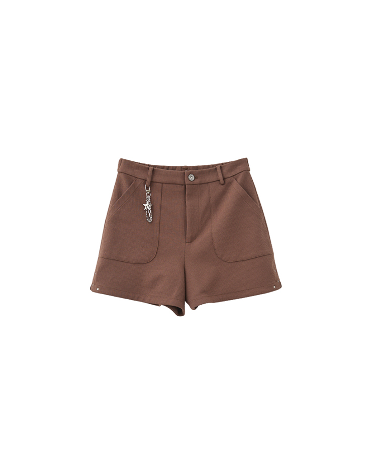 abito雙口袋五金釦飾坑條短褲