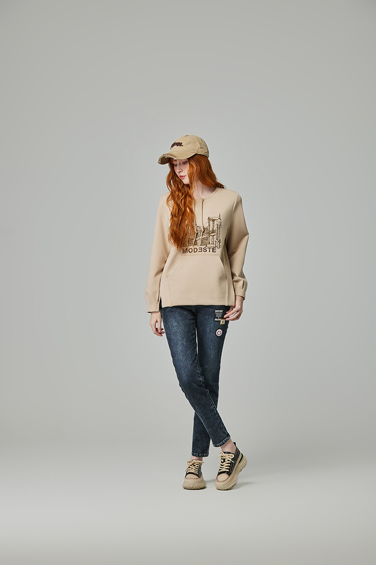 abito可愛電繡牛仔直筒褲