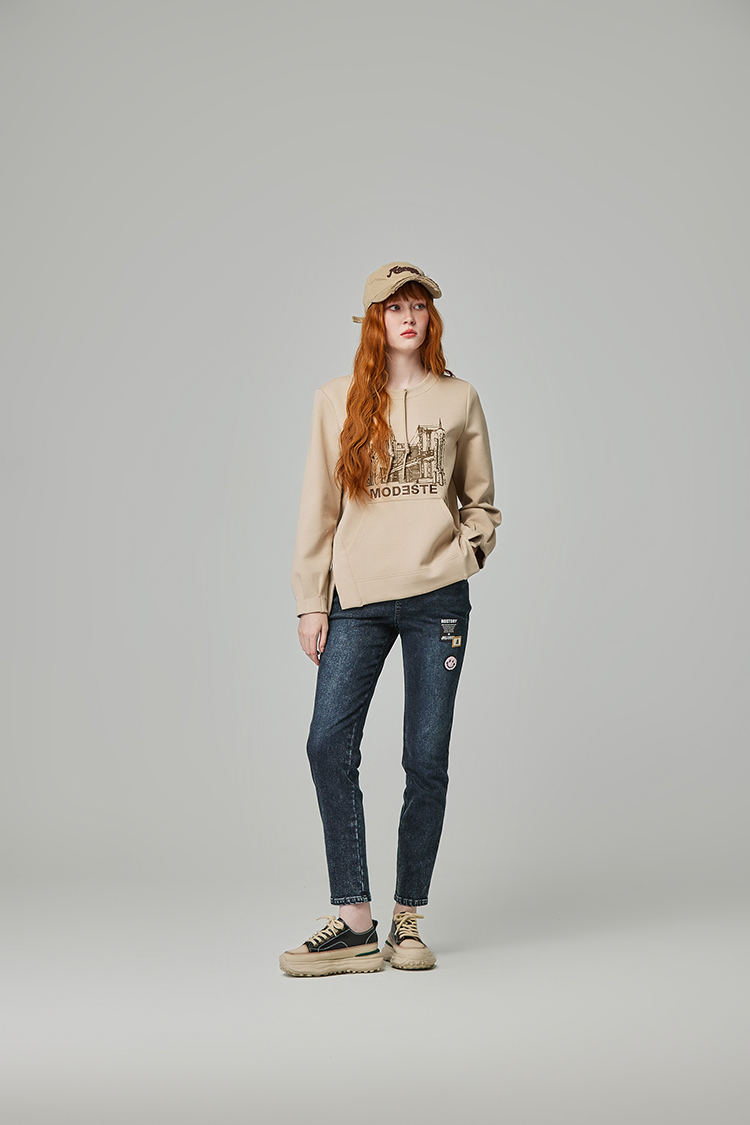 abito可愛電繡牛仔直筒褲