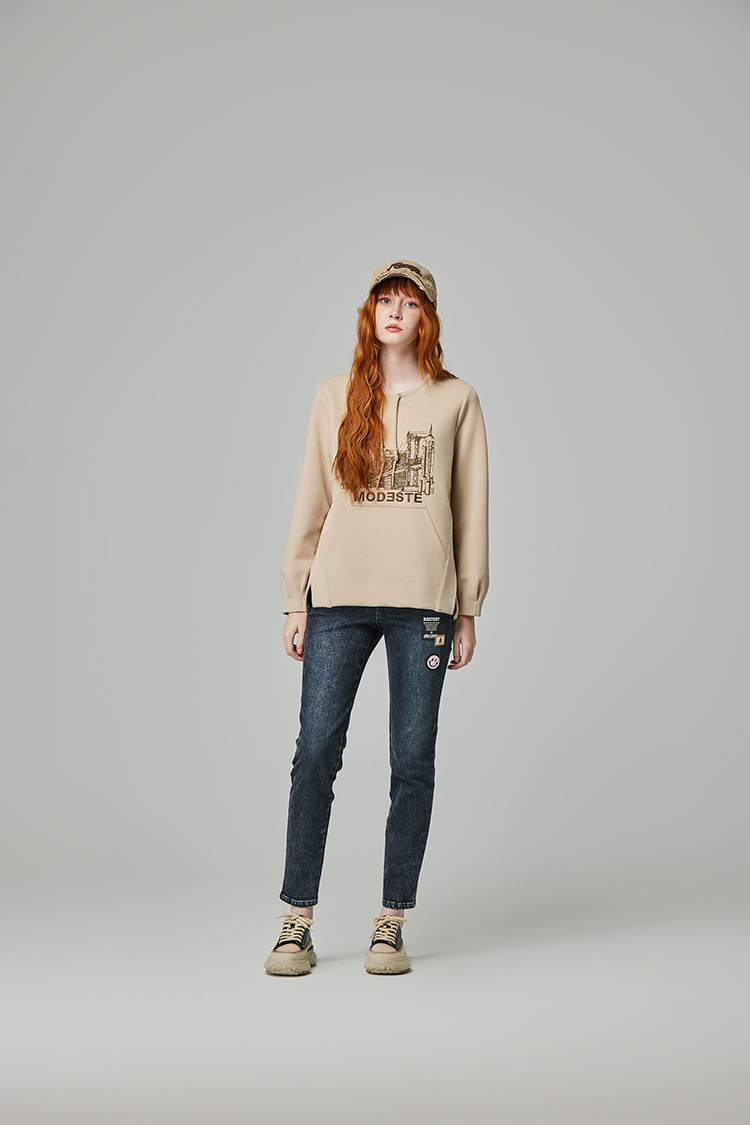 abito可愛電繡牛仔直筒褲