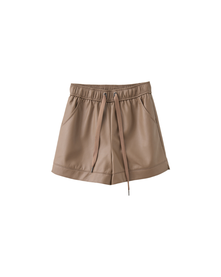 abito鬆緊腰頭皮革短褲