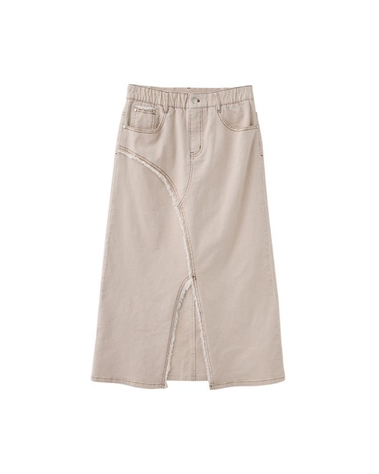 abito造型斜邊抽鬚牛仔裙