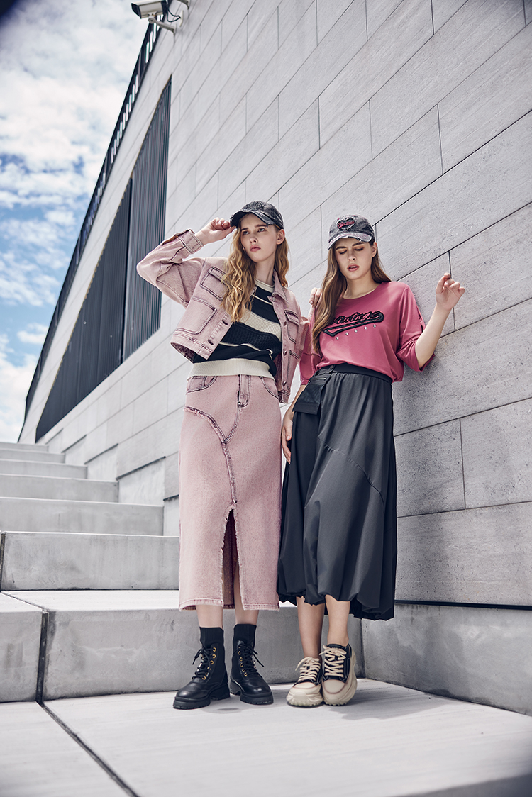 abito造型斜邊抽鬚牛仔裙