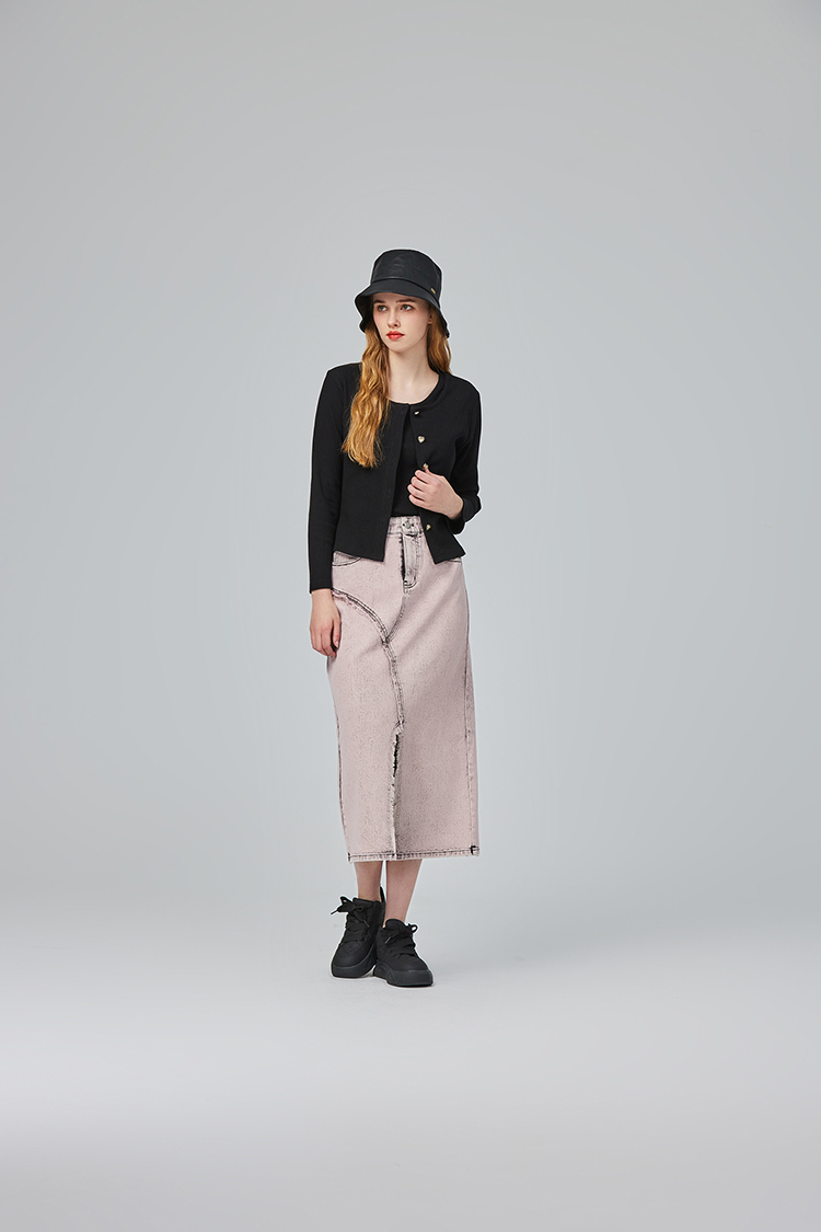 abito造型斜邊抽鬚牛仔裙