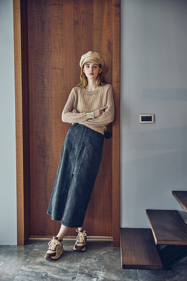 abito牛仔水洗棉拼接窄裙