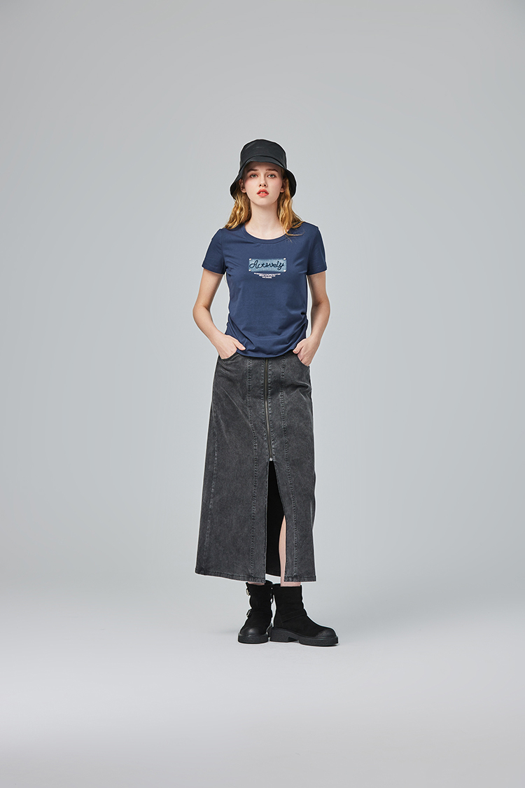 abito牛仔水洗棉拼接窄裙