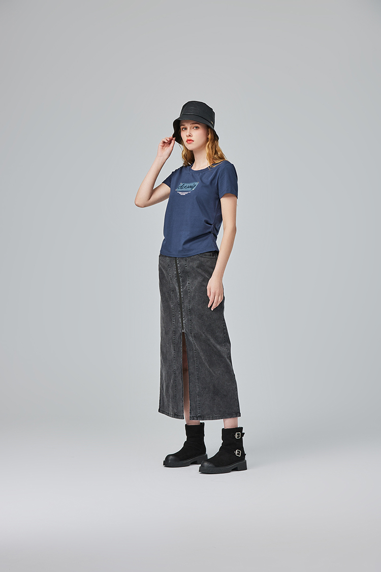 abito牛仔水洗棉拼接窄裙