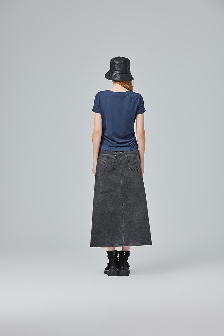 abito牛仔水洗棉拼接窄裙
