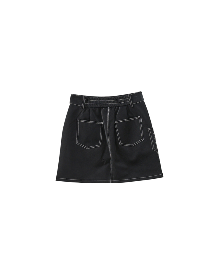 abito跳色車線皮革窄裙