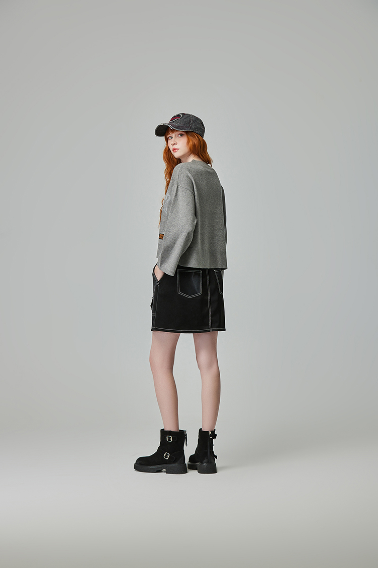 abito跳色車線皮革窄裙